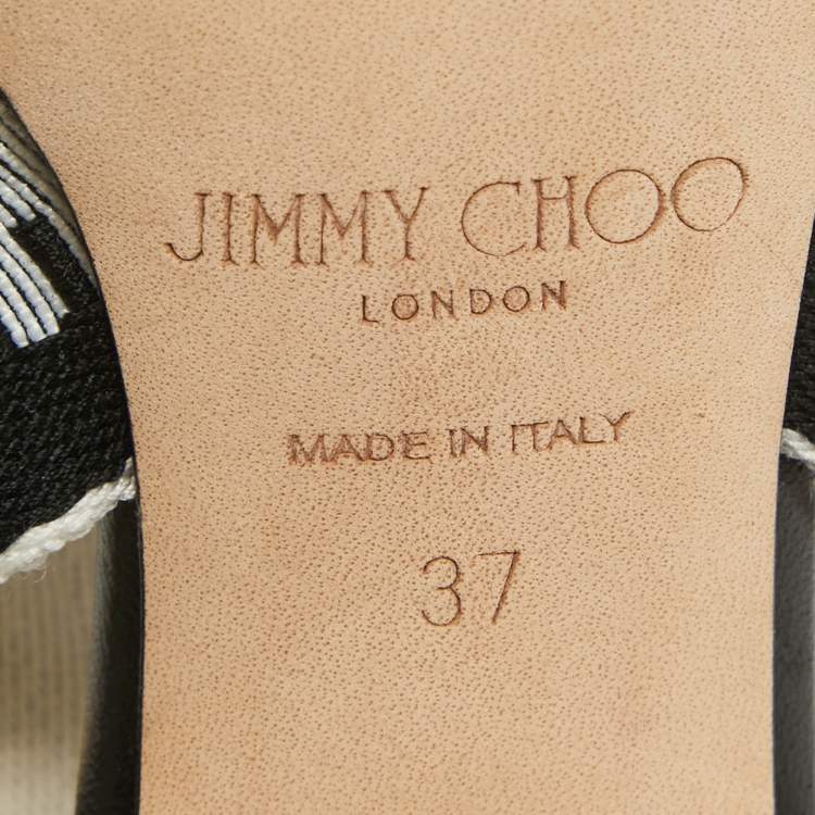 Pre Owned Jimmy Choo White/Black Web Bailey Logo Ankle Strap Sandals Size 37