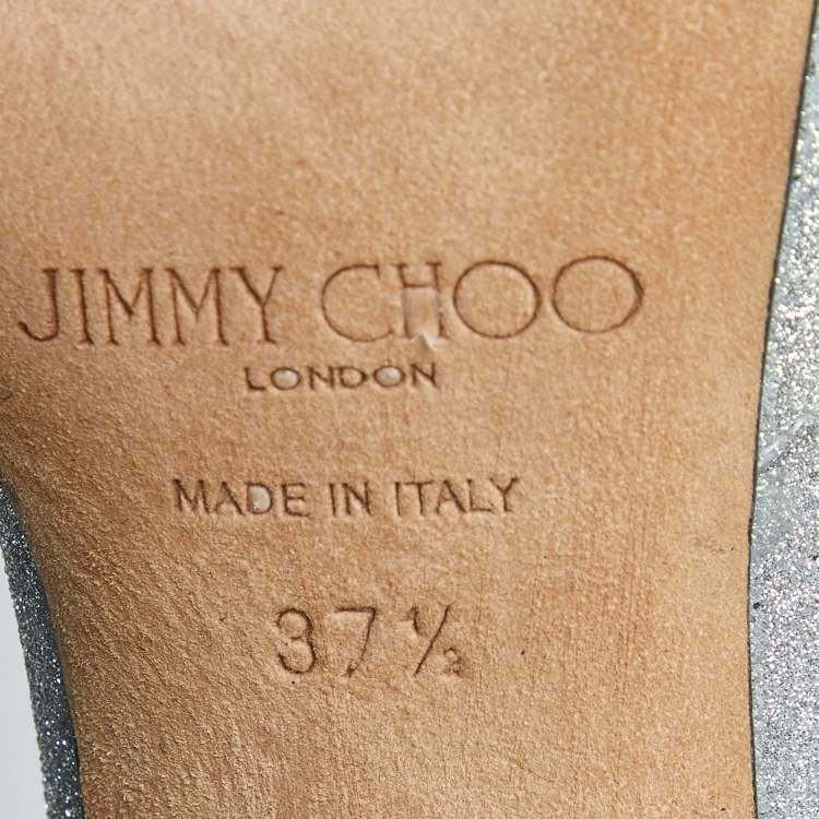 Pre Owned Jimmy Choo Silver Glitter Slingback Pumps Size 37.5