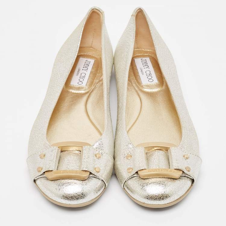 Pre Owned Jimmy Choo Silver Leather Morse Ballet Flats Size 38.5