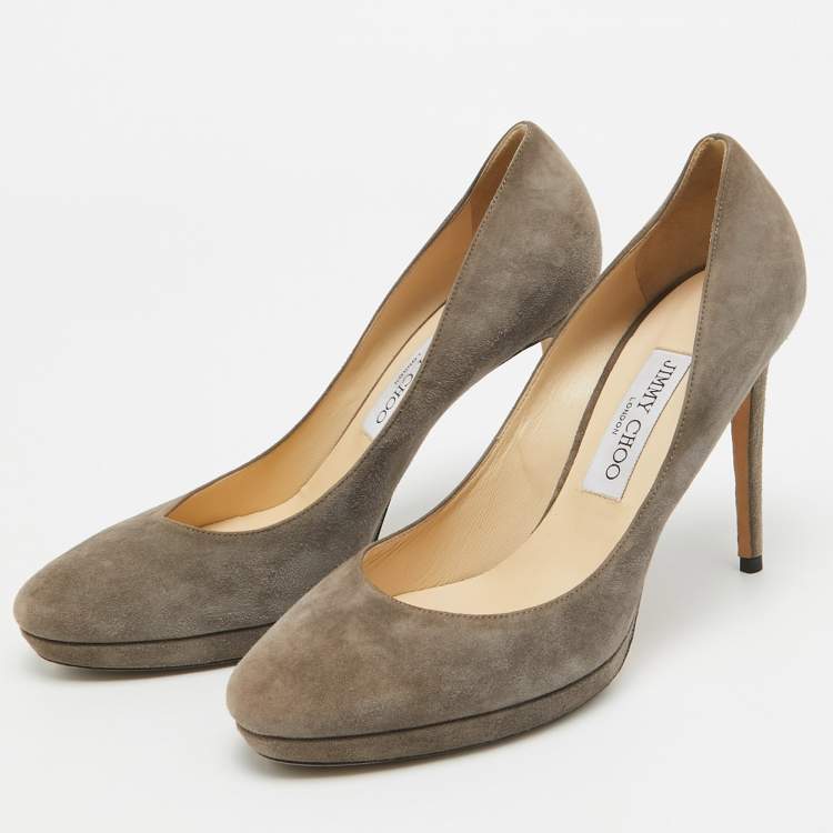 Pre Owned Jimmy Choo Grey Suede Cosmic Pointed Toe Pumps Size 39