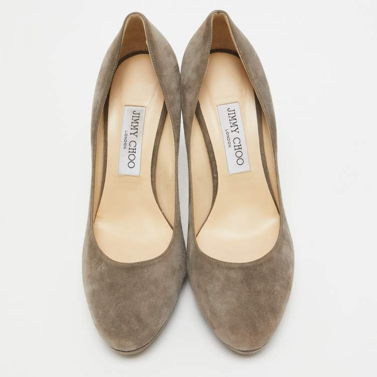 Pre Owned Jimmy Choo Grey Suede Cosmic Pointed Toe Pumps Size 39