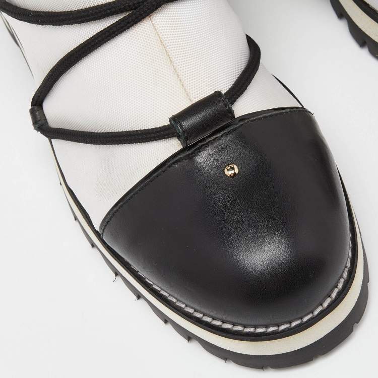 Pre Owned Jimmy Choo White/Black Canvas and Leather Ankle Boots Size 39 