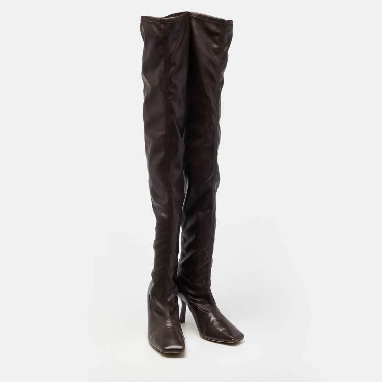 Pre Owned Jimmy Choo Brown Leather Over The Knee Length Boots Size 40
