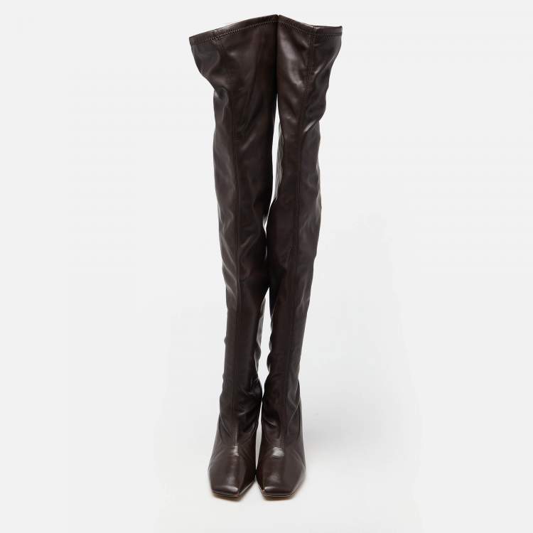 Pre Owned Jimmy Choo Brown Leather Over The Knee Length Boots Size 40