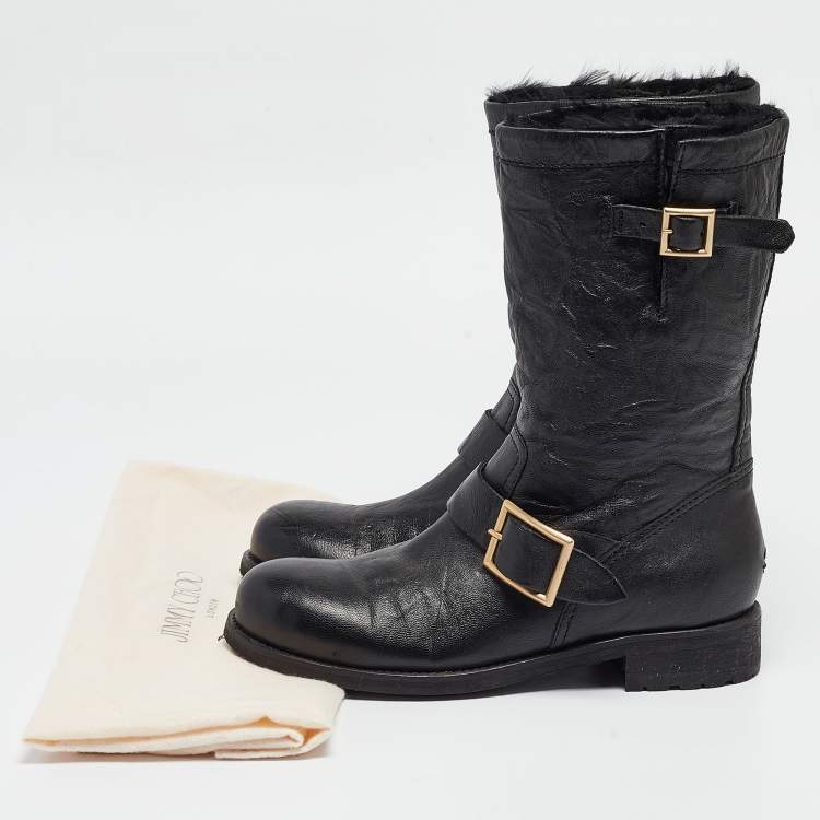 Pre Owned Jimmy Choo Black Leather Ankle Boots Size 37.5