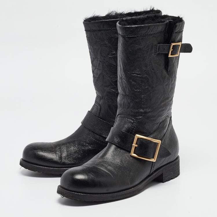Pre Owned Jimmy Choo Black Leather Ankle Boots Size 37.5