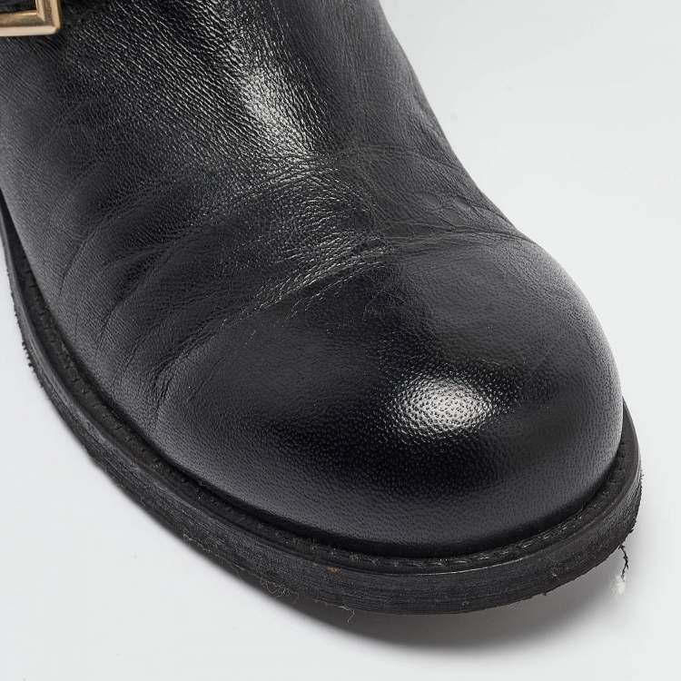 Pre Owned Jimmy Choo Black Leather Ankle Boots Size 37.5