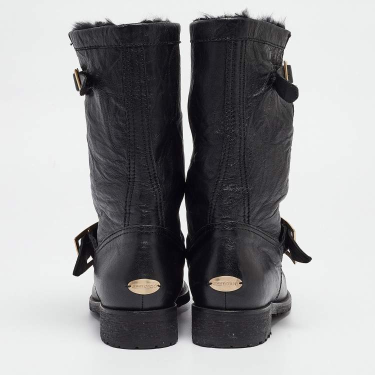 Pre Owned Jimmy Choo Black Leather Ankle Boots Size 37.5