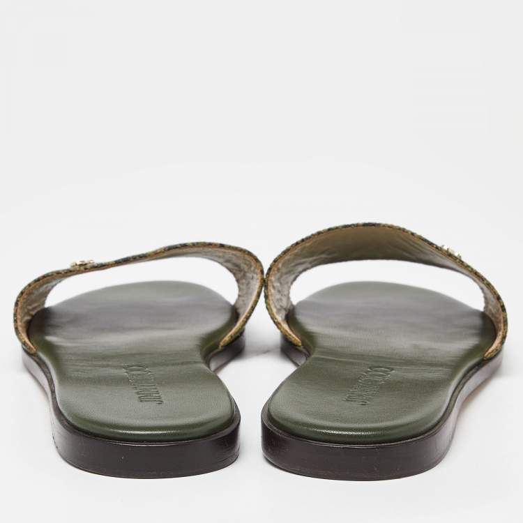 Pre Owned Jimmy Choo Green Python Embossed Leather Nanda Flat Slides Size 37