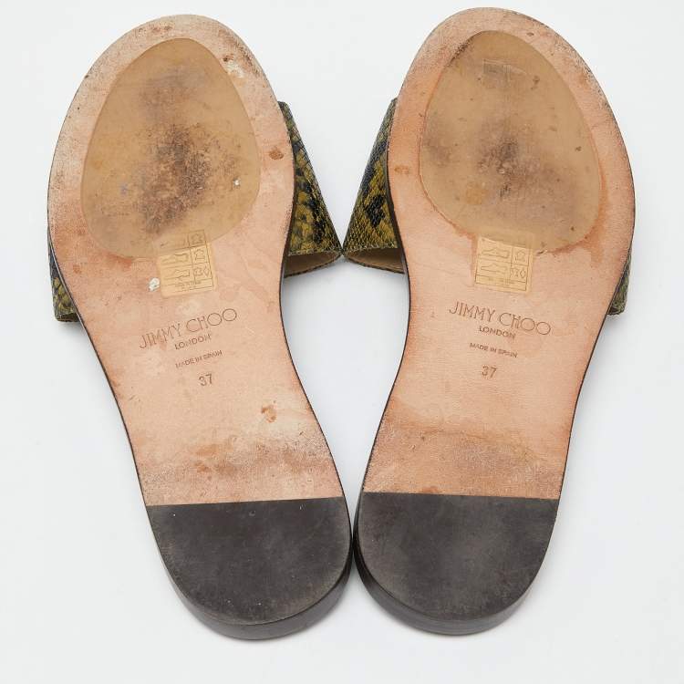 Pre Owned Jimmy Choo Green Python Embossed Leather Nanda Flat Slides Size 37
