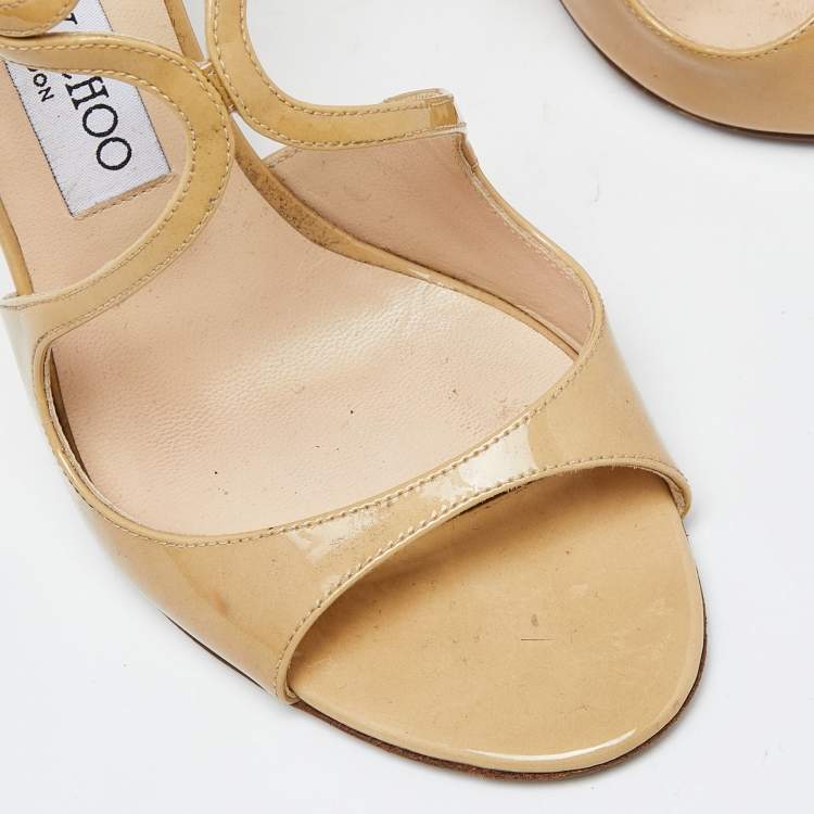 Pre Owned Jimmy Choo Beige Patent Leather Lance Strappy Sandals Size 39