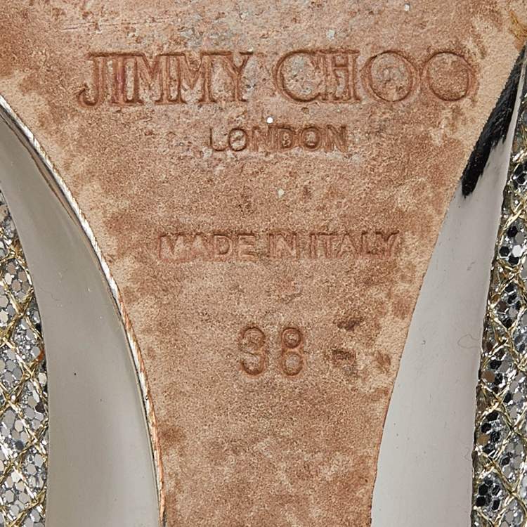 Pre Owned Jimmy Choo Silver Glitter Baxen Wedge Pumps Size 38