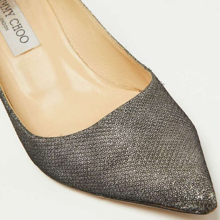 Pre Owned Jimmy Choo Navy Black/Silver Glitter Mesh Pointed Toe Pumps Size 37.5