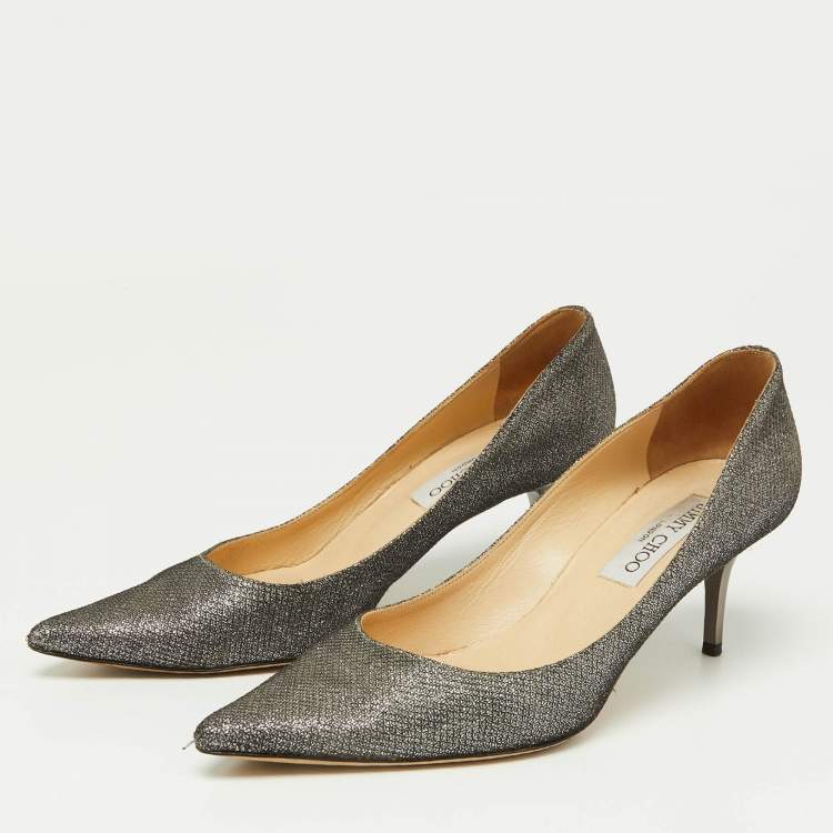 Pre Owned Jimmy Choo Navy Black/Silver Glitter Mesh Pointed Toe Pumps Size 37.5