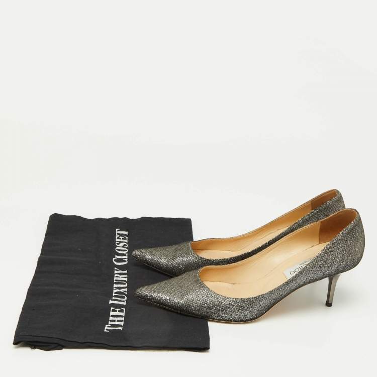 Pre Owned Jimmy Choo Navy Black/Silver Glitter Mesh Pointed Toe Pumps Size 37.5