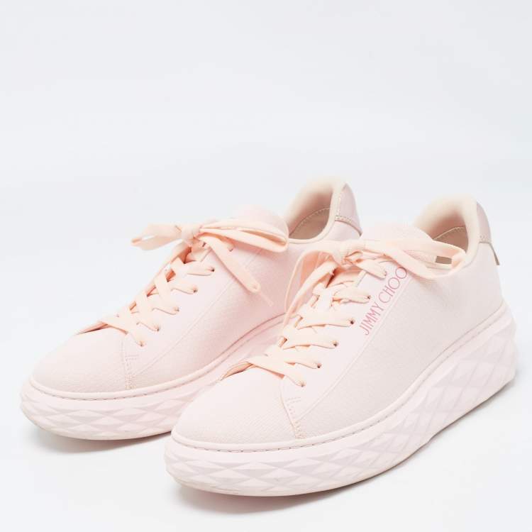 Pre Owned Jimmy Choo Pink Knit Fabric Diamond Light Maxi Sneakers Size 40