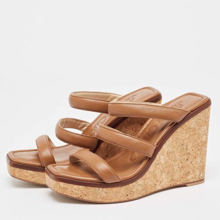 Pre Owned Jimmy Choo Brown Leather Athenia Wedge Sandals Size 39