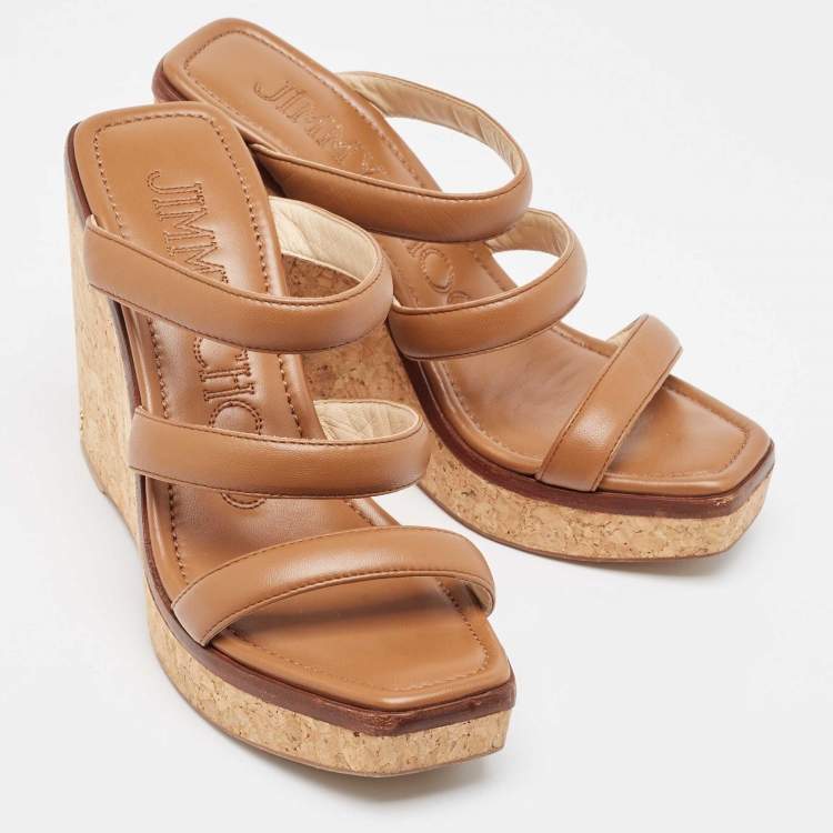 Pre Owned Jimmy Choo Brown Leather Athenia Wedge Sandals Size 39
