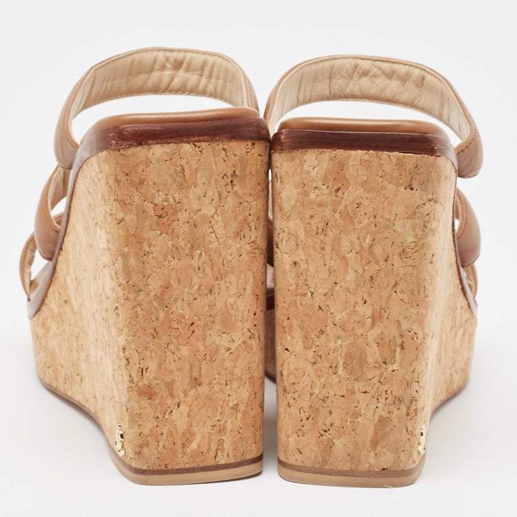 Pre Owned Jimmy Choo Brown Leather Athenia Wedge Sandals Size 39