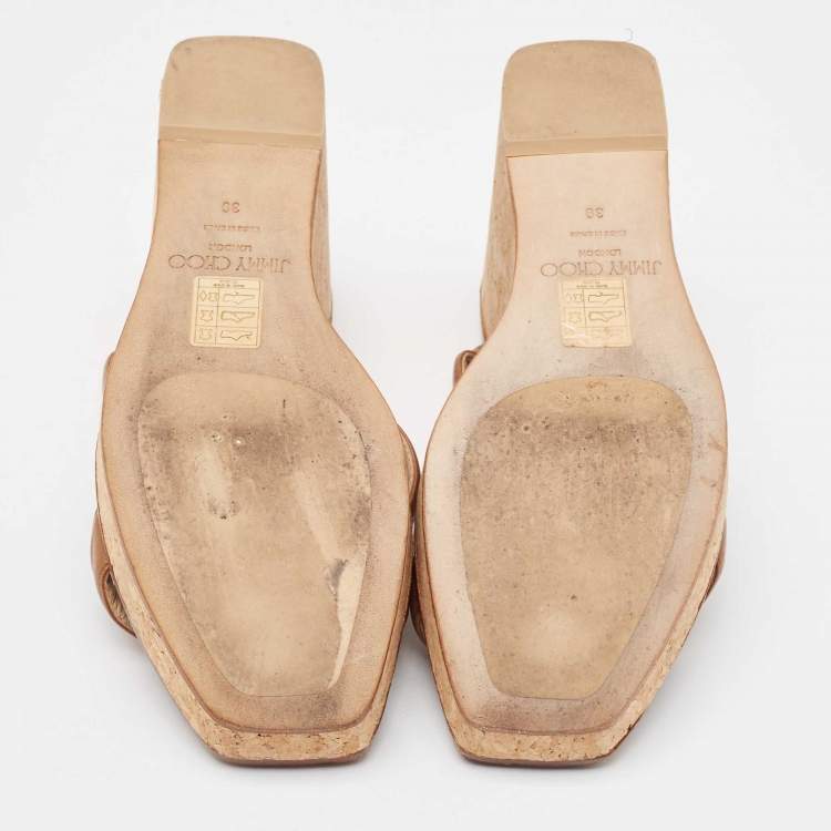 Pre Owned Jimmy Choo Brown Leather Athenia Wedge Sandals Size 39