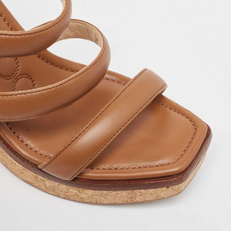 Pre Owned Jimmy Choo Brown Leather Athenia Wedge Sandals Size 39