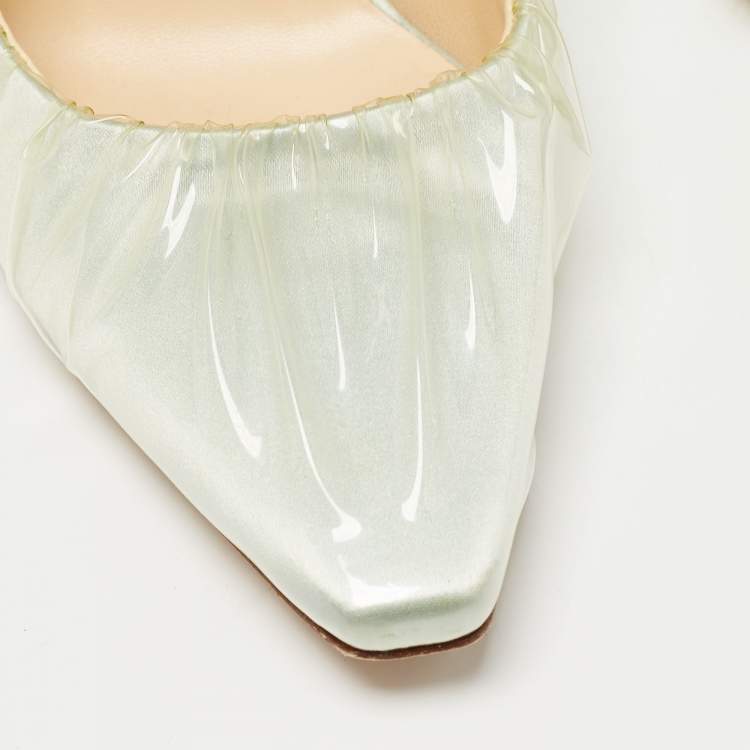 Pre Owned Jimmy Choo x Off-White Light Blue Satin and Pleated PVC Anne Pumps Size 39
