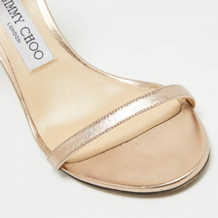Pre Owned Jimmy Choo Gold Leather Minny Ankle Strap Sandals Size 38.5