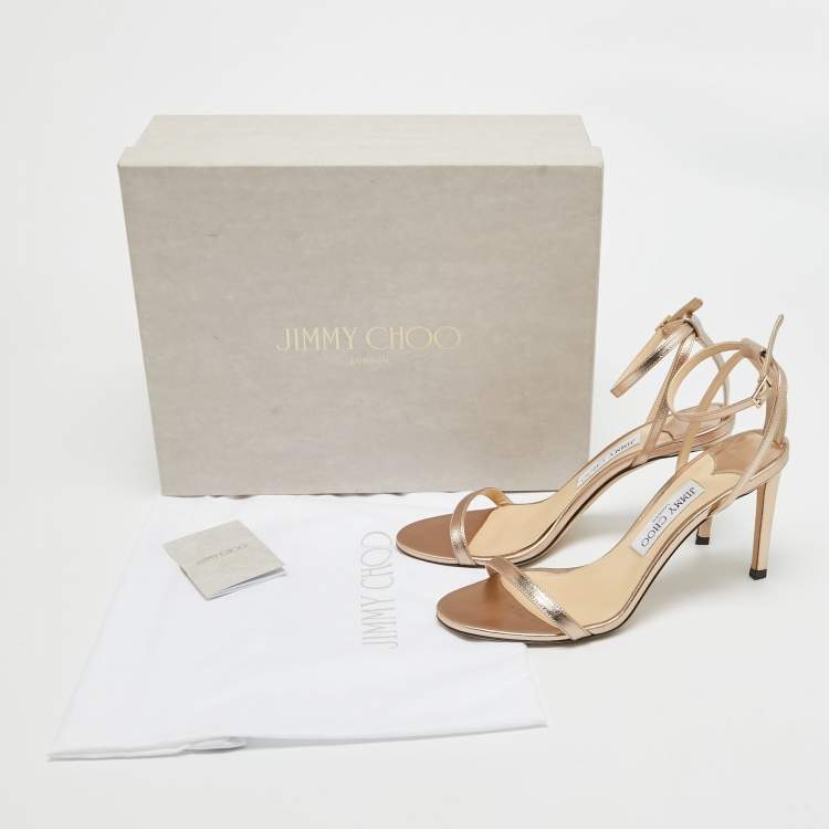 Pre Owned Jimmy Choo Gold Leather Minny Ankle Strap Sandals Size 38.5