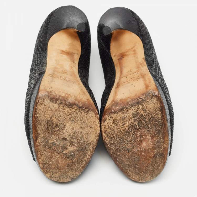 Pre Owned Jimmy Choo Black Glitter and Leather Hector Booties Size 37