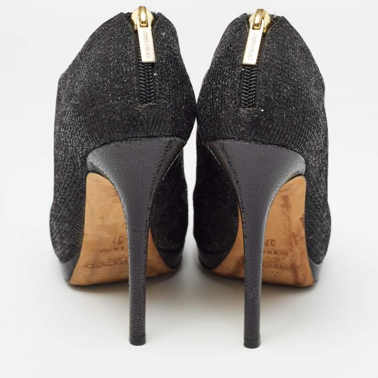 Pre Owned Jimmy Choo Black Glitter and Leather Hector Booties Size 37