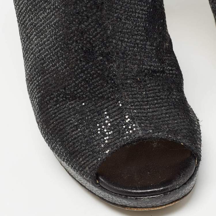 Pre Owned Jimmy Choo Black Glitter and Leather Hector Booties Size 37