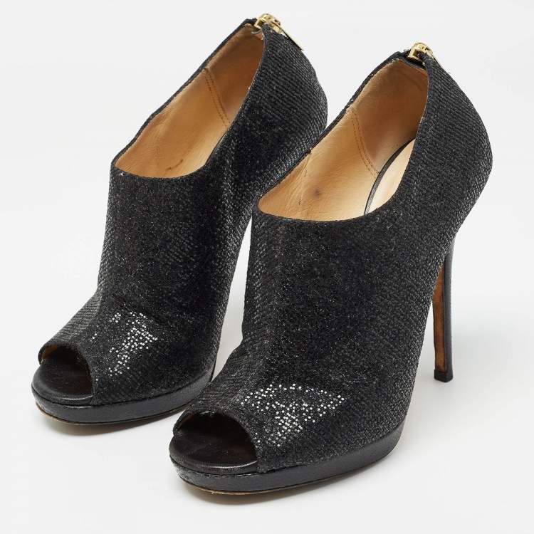 Pre Owned Jimmy Choo Black Glitter and Leather Hector Booties Size 37