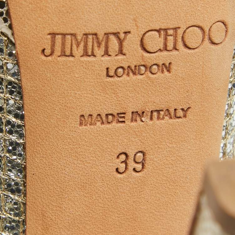 Pre Owned Jimmy Choo Gold Glitter Fabric Torte Platform Pumps Size 39