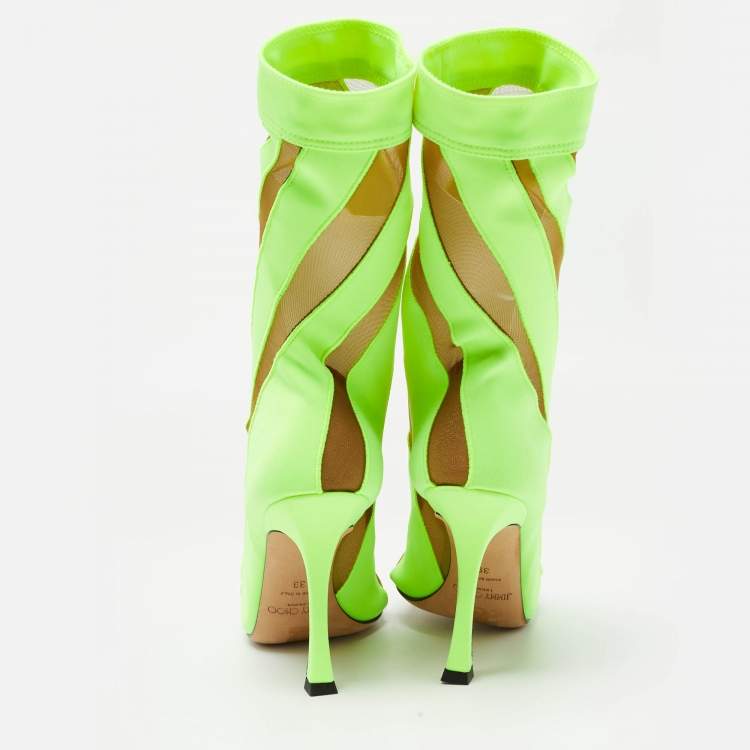 Pre Owned Jimmy Choo Green Mesh and Nylon Sock Boots Size 39 