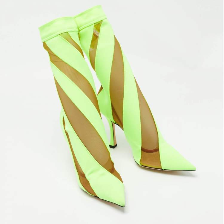 Pre Owned Jimmy Choo Green Mesh and Nylon Sock Boots Size 39 