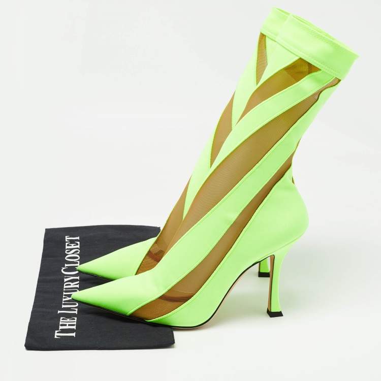 Pre Owned Jimmy Choo Green Mesh and Nylon Sock Boots Size 39 