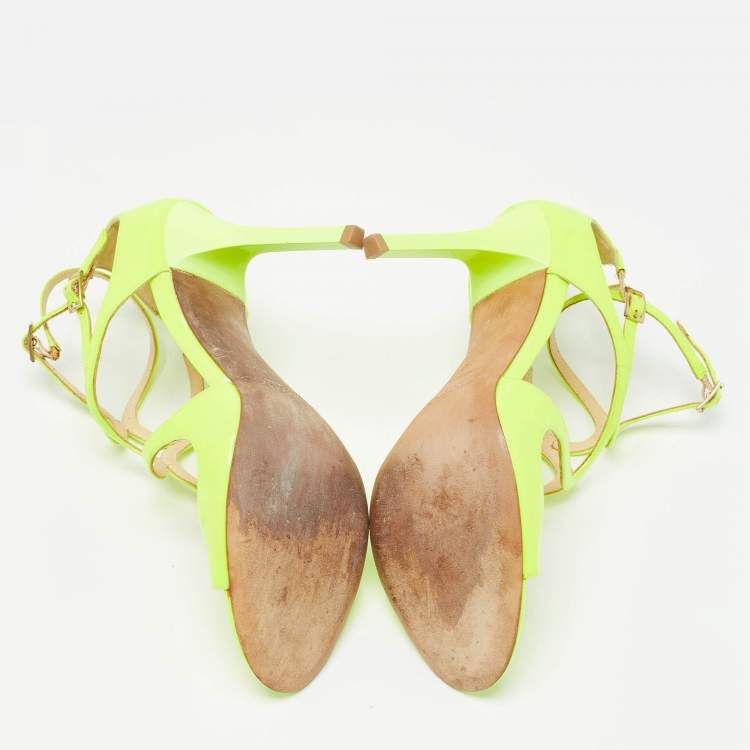 Pre Owned Jimmy Choo Neon Yellow Leather Lance Sandals Size 36