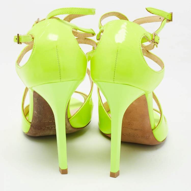 Pre Owned Jimmy Choo Neon Yellow Leather Lance Sandals Size 36