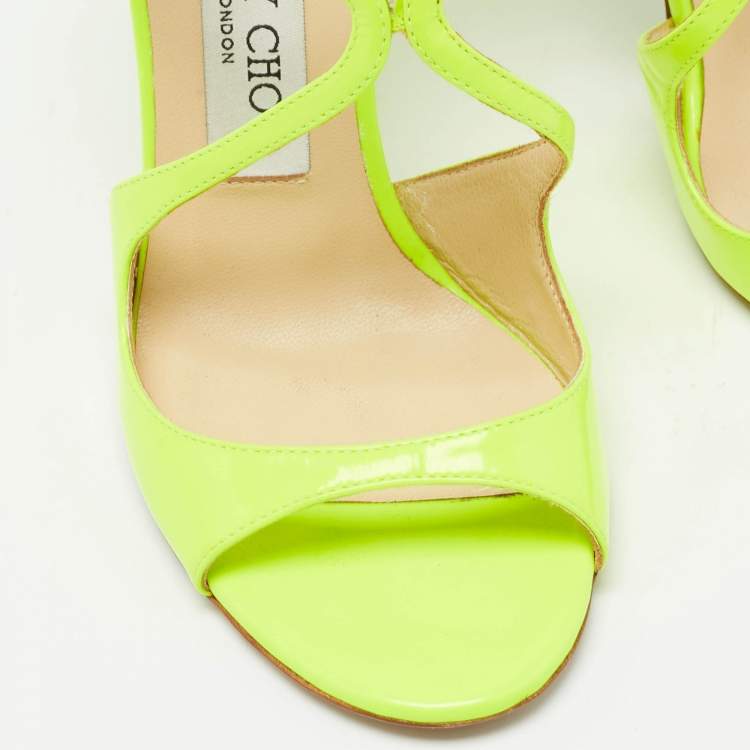 Pre Owned Jimmy Choo Neon Yellow Leather Lance Sandals Size 36