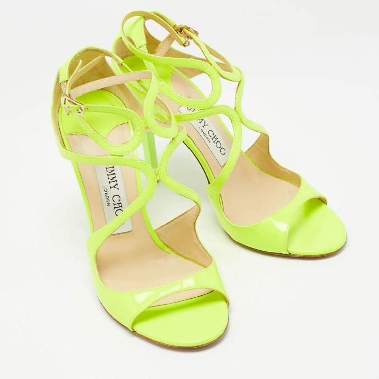 Pre Owned Jimmy Choo Neon Yellow Leather Lance Sandals Size 36