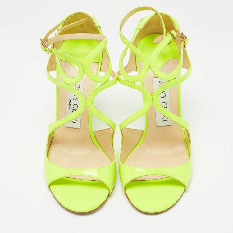 Pre Owned Jimmy Choo Neon Yellow Leather Lance Sandals Size 36