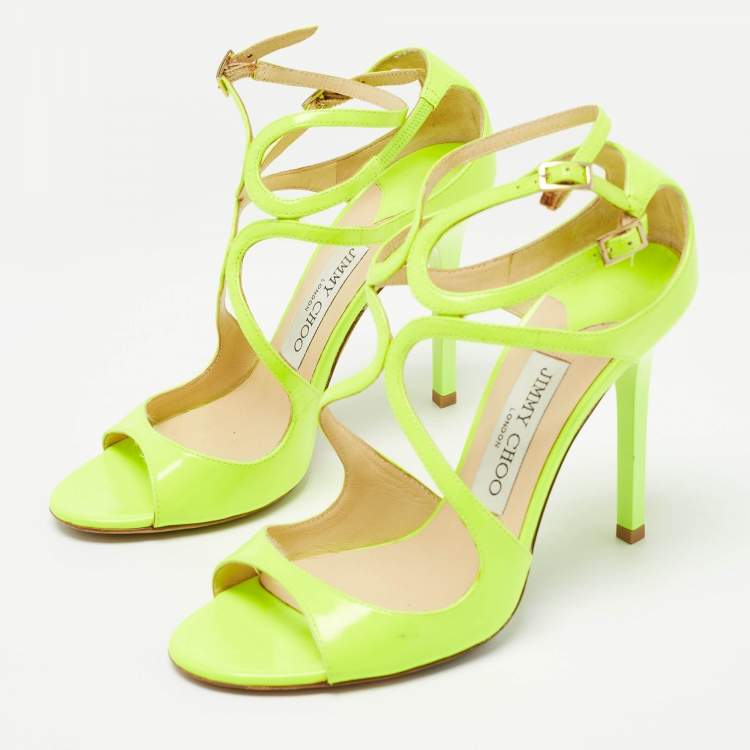 Pre Owned Jimmy Choo Neon Yellow Leather Lance Sandals Size 36