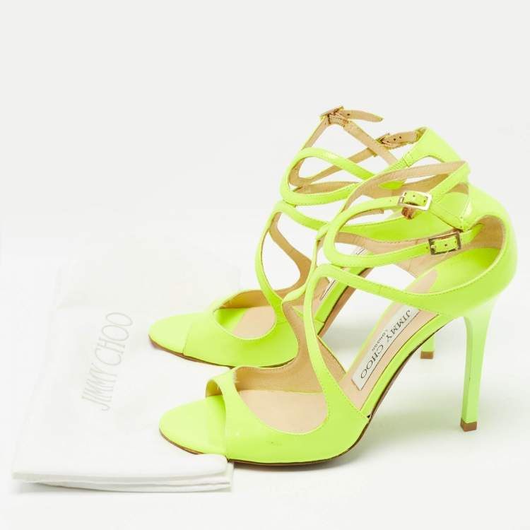 Pre Owned Jimmy Choo Neon Yellow Leather Lance Sandals Size 36