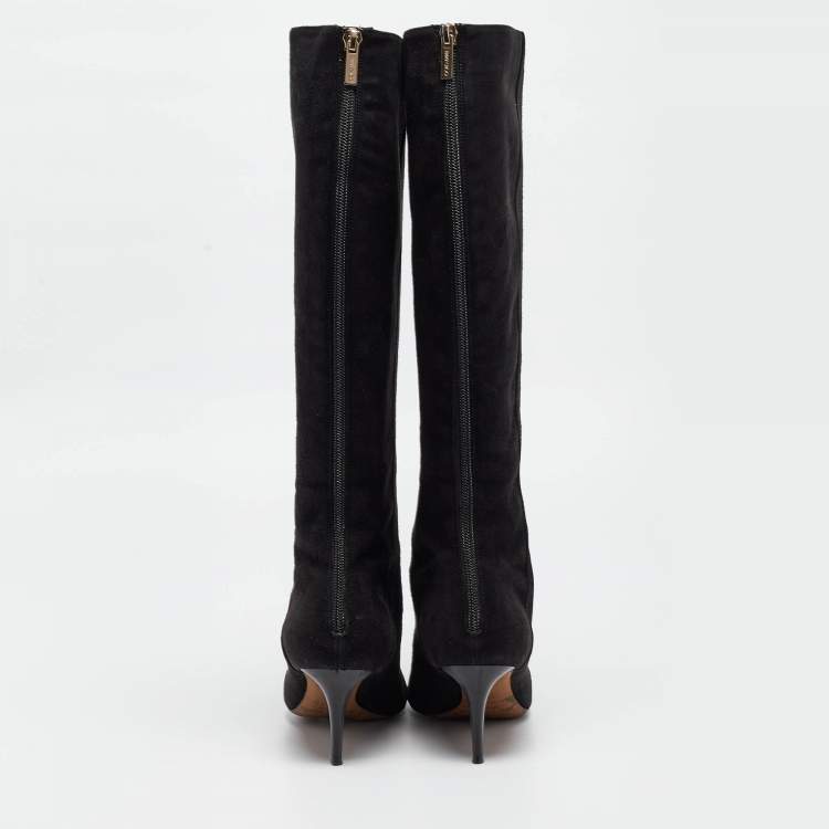 مملوكة مسبقًا Jimmy Choo Black Suede Pointed Toe Knee Length Boots Size 36.5