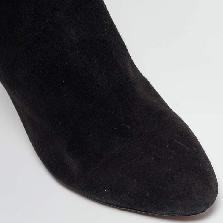 مملوكة مسبقًا Jimmy Choo Black Suede Pointed Toe Knee Length Boots Size 36.5