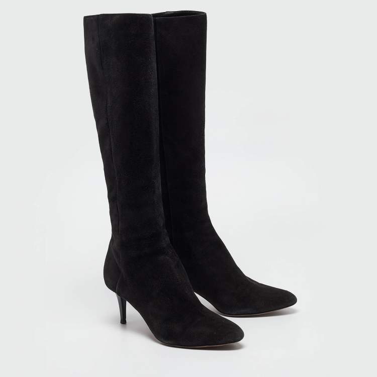 مملوكة مسبقًا Jimmy Choo Black Suede Pointed Toe Knee Length Boots Size 36.5