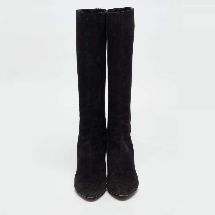 مملوكة مسبقًا Jimmy Choo Black Suede Pointed Toe Knee Length Boots Size 36.5