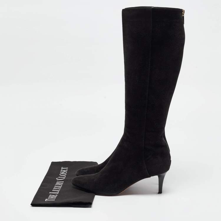 مملوكة مسبقًا Jimmy Choo Black Suede Pointed Toe Knee Length Boots Size 36.5