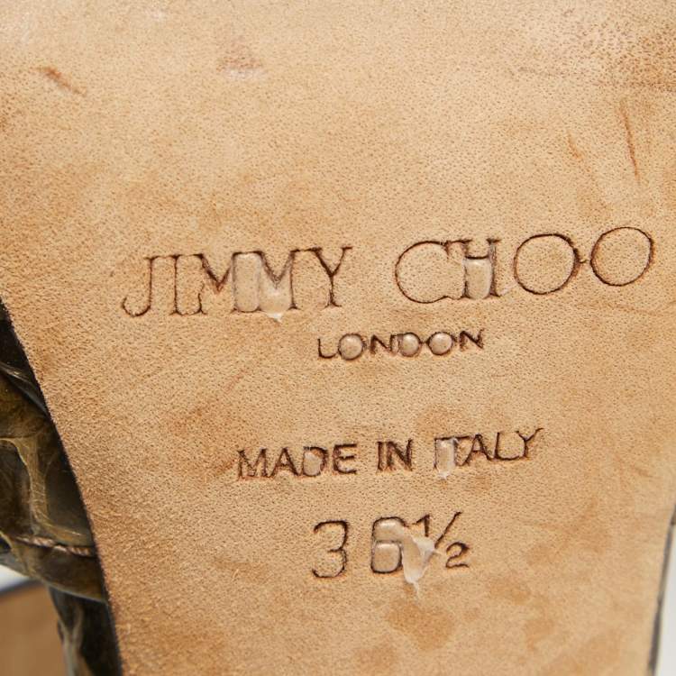 Pre Owned Jimmy Choo Green/Brown Python Buckle Pumps Size 36.5