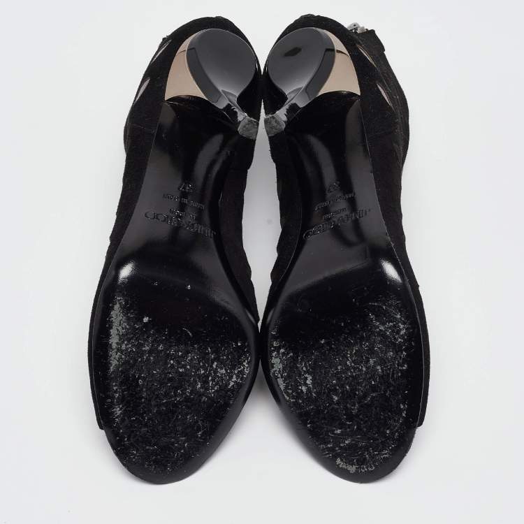 مملوكة مسبقًا Jimmy Choo Black/Metallic Suede and Leather Cut Out Tamber Booties Size 37
